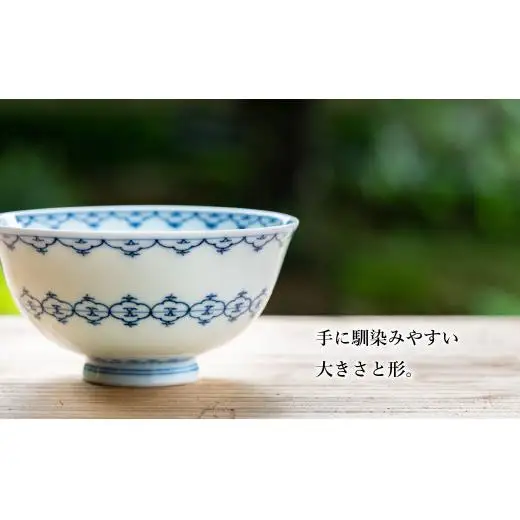 G456p 〈嘉久正窯〉輪宝 茶碗 6寸皿 計4点セット 手描き 染付 飯碗 茶碗 ケーキ皿 パン皿 盛り皿