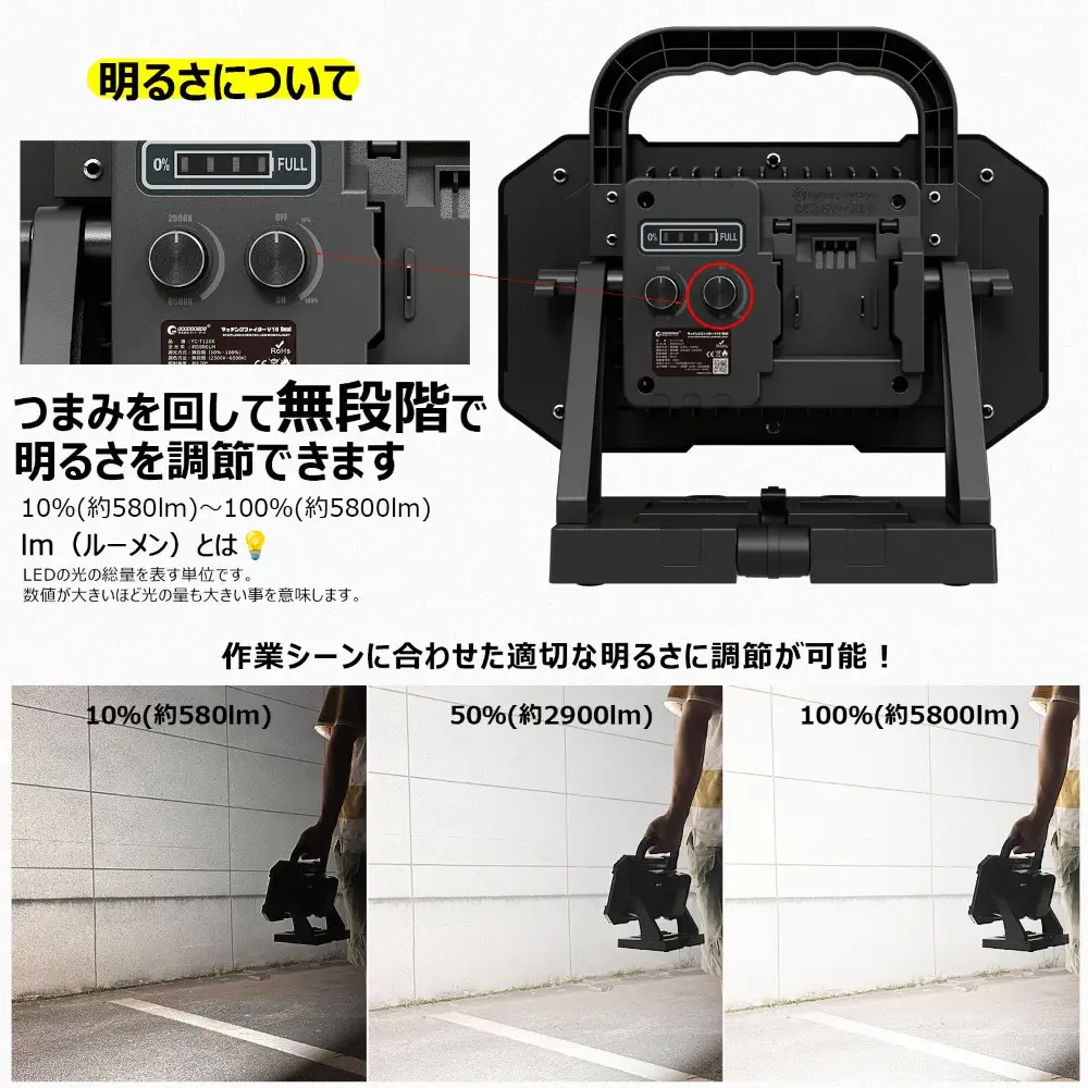 マッチングファイタ-V18 Dual 120W バッテリ-着脱式 作業灯 調色調光 YC-T120K