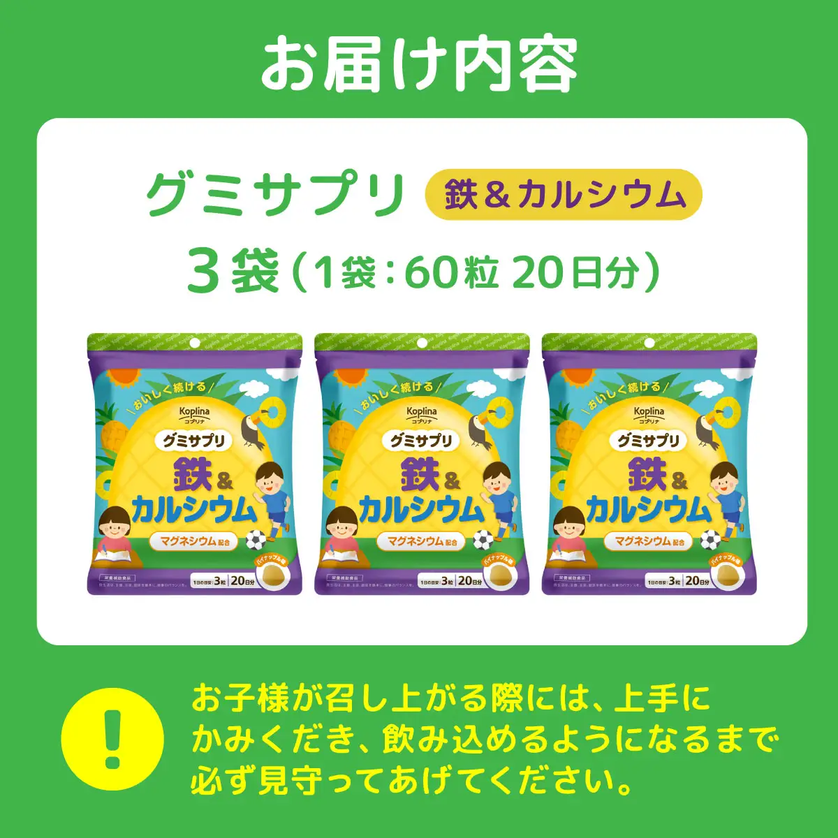 グミサプリ 鉄＆カルシウム 60粒(20日分)×3袋セット  090-a013