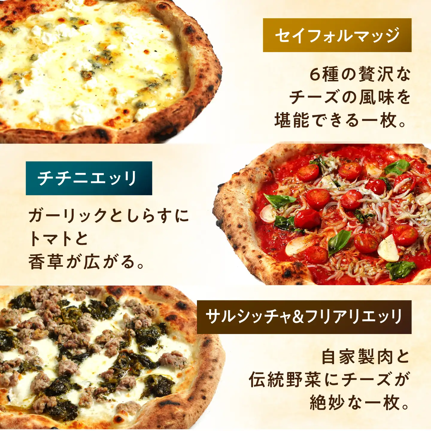 【石窯本格ピザ5種】 マルゲリータ イカ墨のピッツァ セイフォルマッジ チチニエッリ サルシッチャ＆フリアリエッリ / ピザ ピッツァ pizza 本格 ナポリ 石窯 冷凍ピザ / 多治見市 / 石窯ピッツァmoon[TIE006]