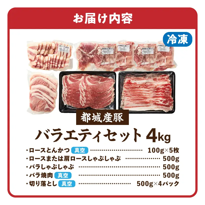 都城産豚バラエティセット4kg〔25-017〕_(都城市)
