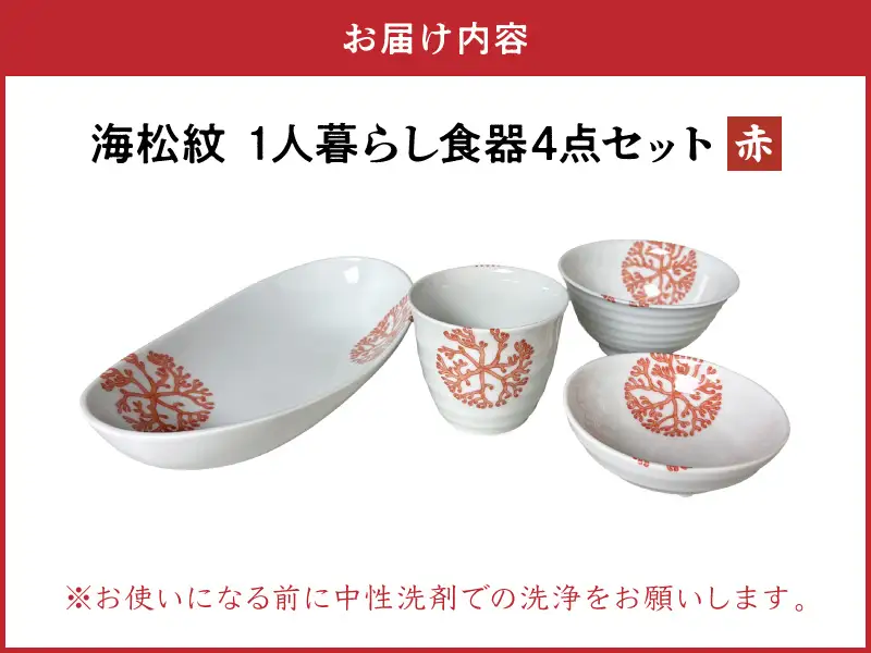 S026-185_【赤】海松紋一人暮らし食器4点セット