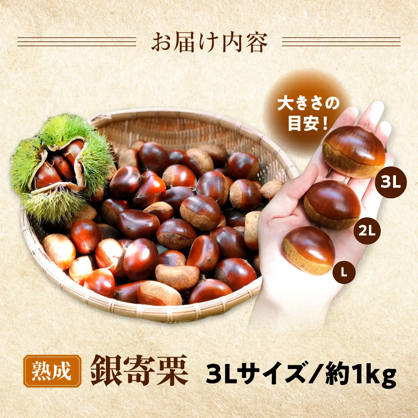 【先行予約】特大熟成栗 3L 1kg 約30粒 萬奥農園 BKCC005