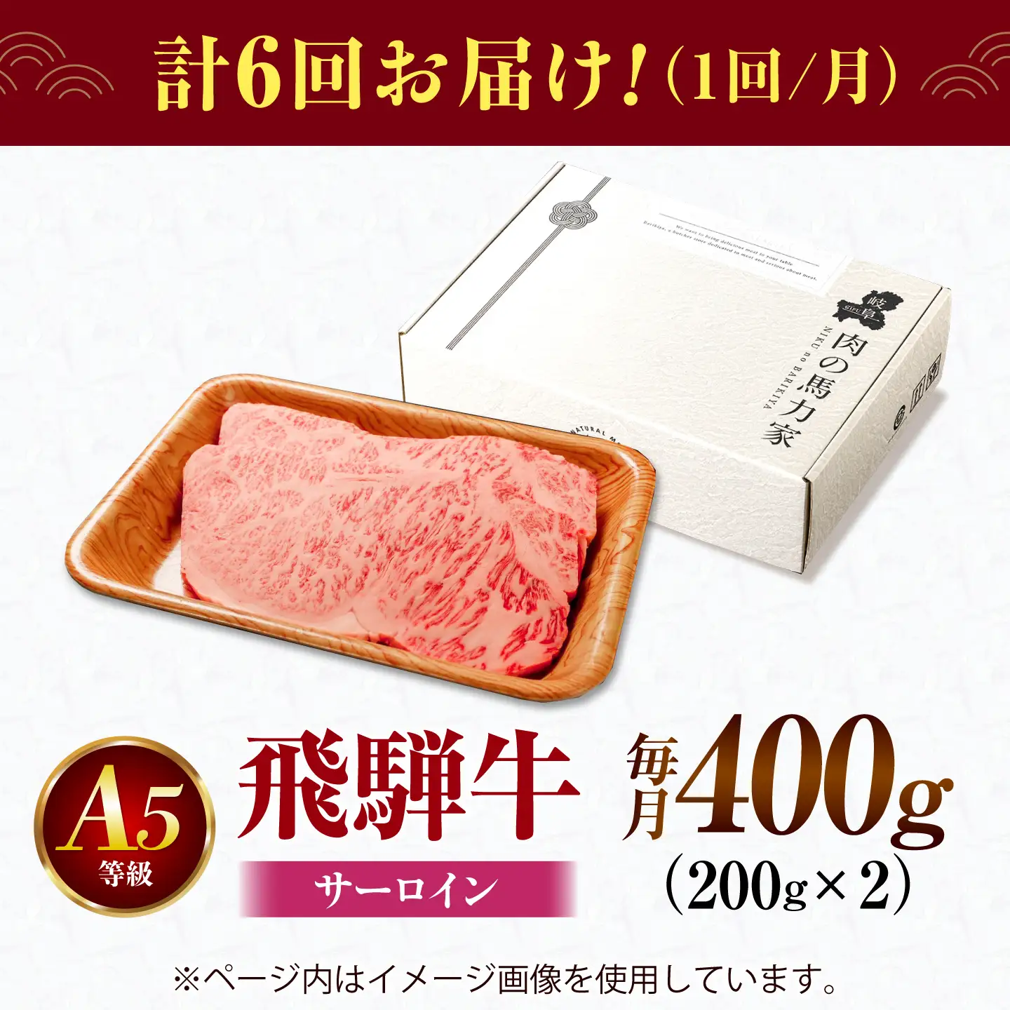 【6回定期便】飛騨牛 サーロイン(ステーキ用)400g(200g×2枚)飛騨牛 国産 肩ロース ロース ステーキ 黒毛和牛 和牛 牛肉 BBQ steak 岐阜県 / 御嵩町 / 馬力家[AVBO097]