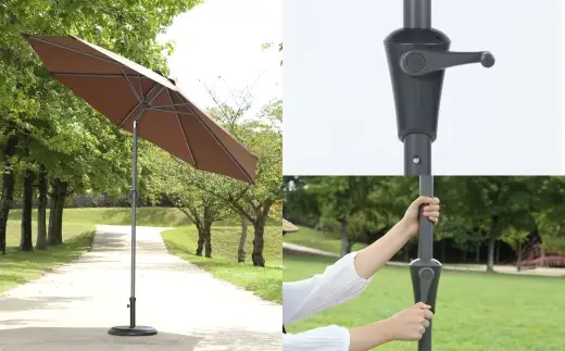 アルミパラソル 270cm ブラウン （ CD：85186 ） クランクハンドル式 アウトドア 庭 ガーデン テラス ガーデンパラソル 日除け アルミ製 おしゃれ 50 PM