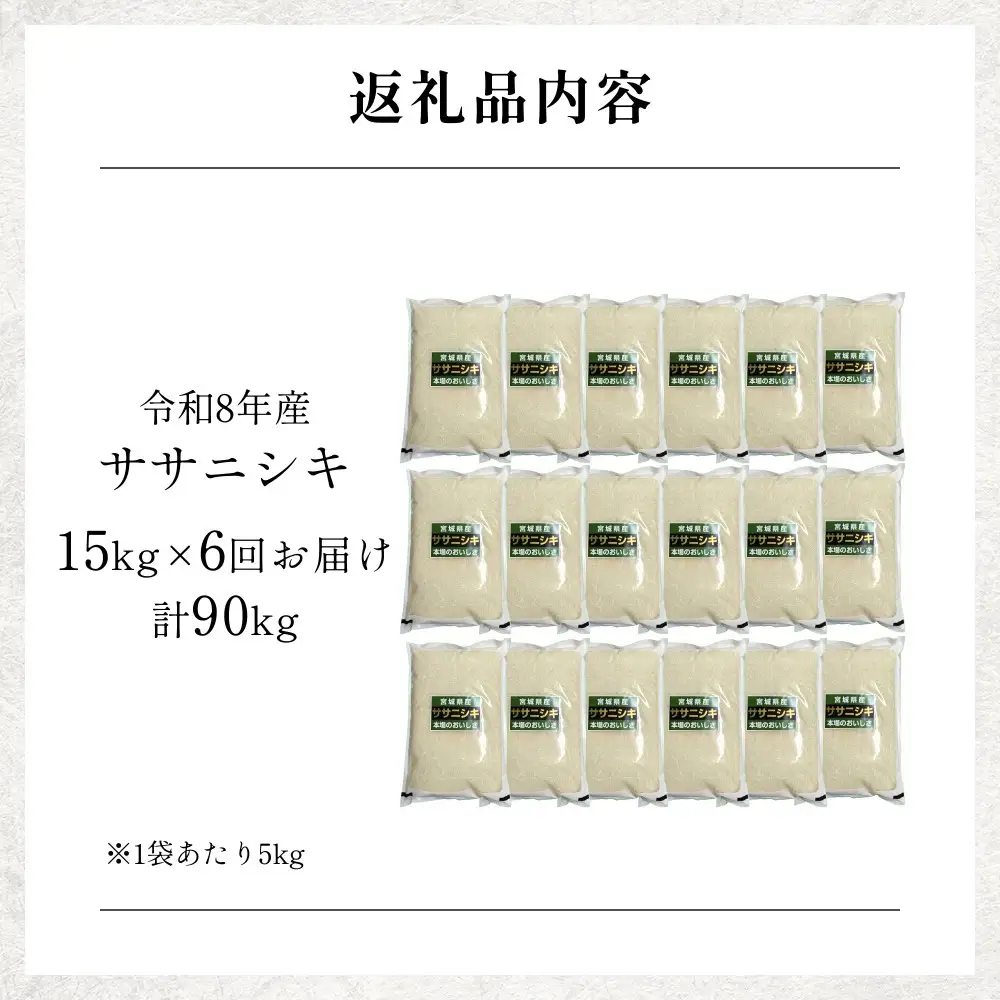 【 令和8年産 】 新米 ササニシキ 15kg＜ 毎月 15kg 6回 お届け ＞宮城県 石巻市産 定期便6回 精米 鮮度優先 米 お米 白米 ブランド米 単一原料米 産地直送 ごはん お弁当 宮城県 石巻市