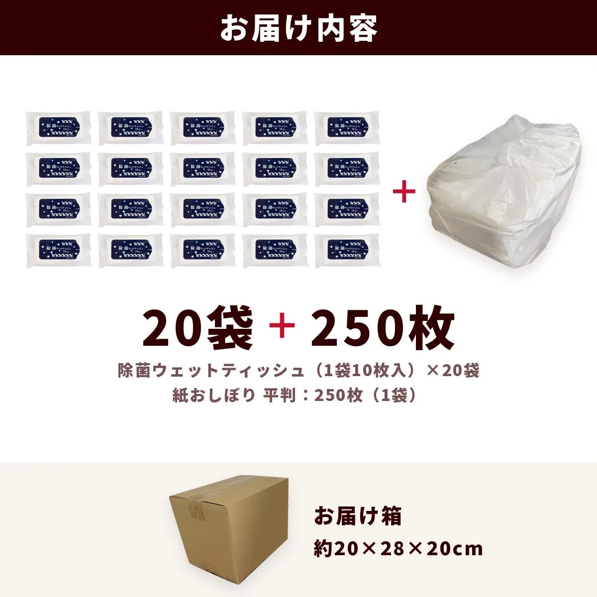 干支デザイン除菌ウェットティッシュ＆紙おしぼり平判セット（20袋＋250枚）｜日用品 消耗品 業務用