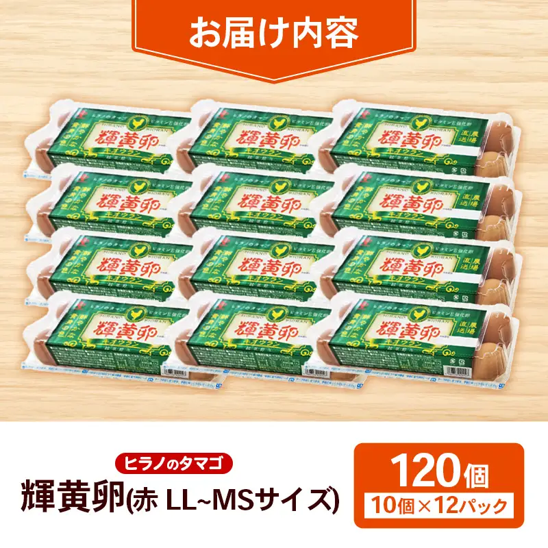 ヒラノのタマゴ 輝黄卵（きおうらん）120個（10個入り×12パック）【割れ保証込み 卵 たまご タマゴ 国産 新鮮 直送 輝黄卵 きおうらん 朝ごはん 卵かけごはん 福岡県 筑前町 AJ013】