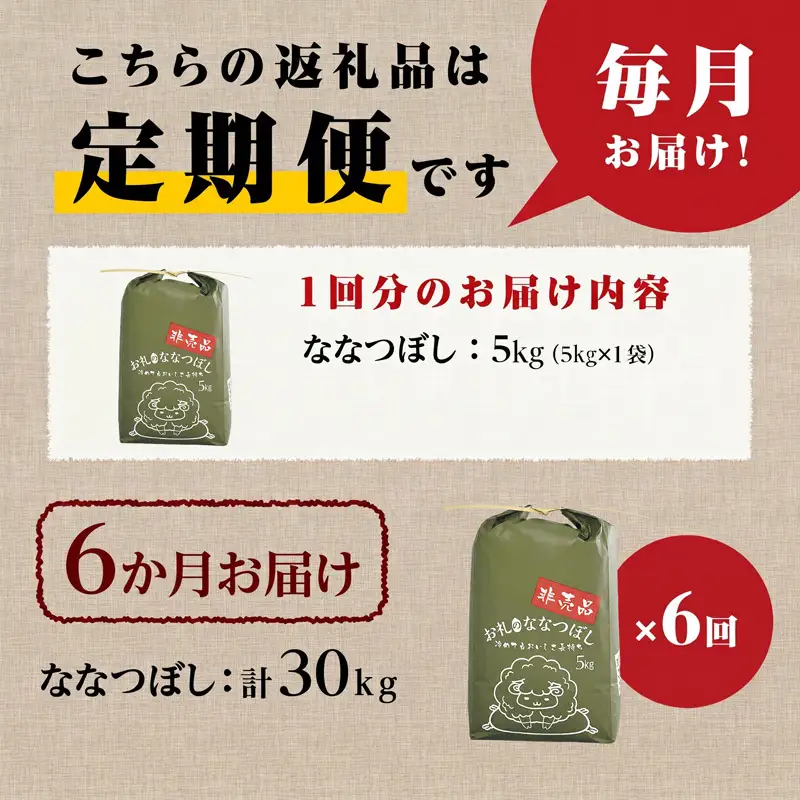 《令和8年産新米》6ヵ月連続お届け!ななつぼし5kg 特A 銘柄 ブランド米 精米 北海道 定期便 道産 お弁当 滝川市