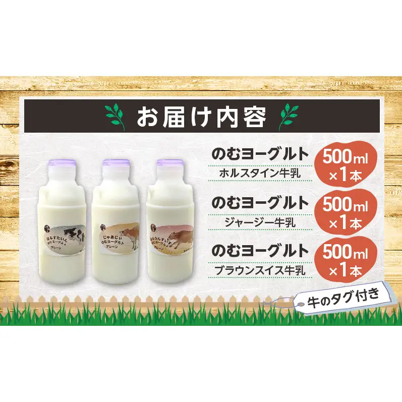 のむヨーグルト 生乳100%使用 500ml×3本 北海道産 3種 飲み比べ ホルスタイン ジャージー ブラウンスイス [i・ふぁーむ] 【 飲むヨーグルト 牧場直送 幕別 プレーン 濃厚 牛 朝食 】