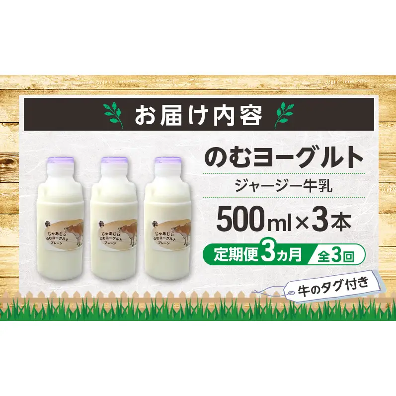 定期便 3ヵ月連続 全3回 のむヨーグルト 生乳100%使用 500ml×3本 北海道産 ジャージー種 [i・ふぁーむ] 【 飲むヨーグルト 牧場直送 幕別 プレーン 濃厚 牛 朝食 】