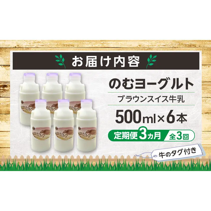 定期便 3ヵ月連続 全3回 のむヨーグルト 生乳100%使用 500ml×6本 北海道産 ブラウンスイス種 [i・ふぁーむ] 【 飲むヨーグルト 牧場直送 幕別 プレーン 濃厚 牛 朝食 】