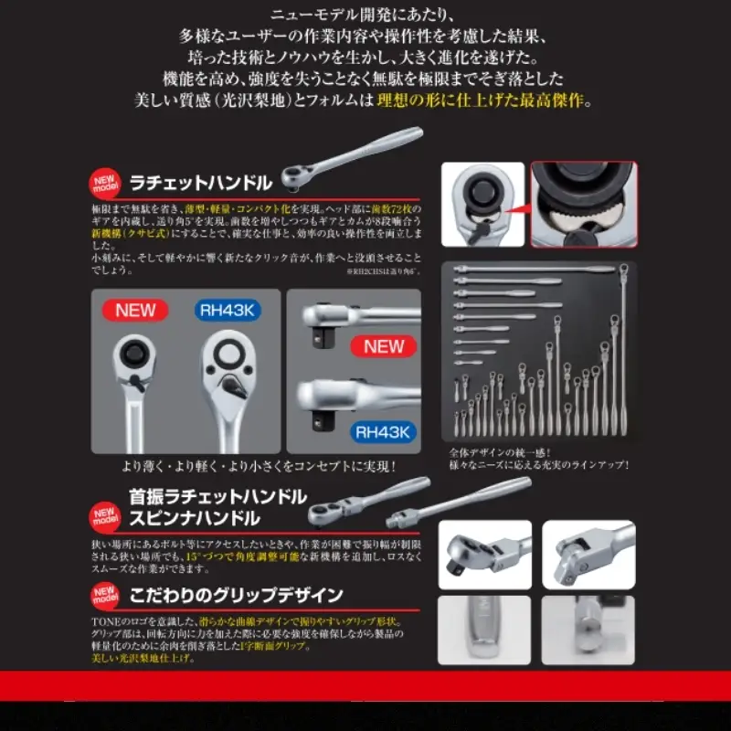 TONE トネ 首振ラチェットハンドル ホールドタイプ ( RH3FH ) 15001-40001559