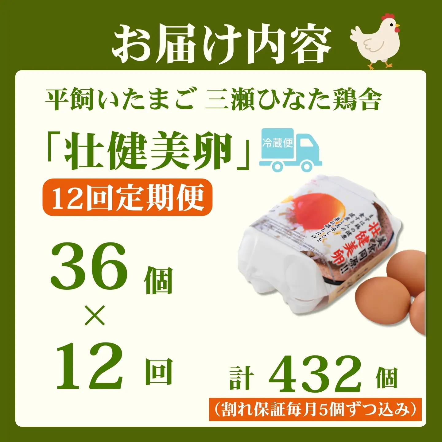 【定期便12回】平飼いたまご 三瀬ひなた鶏舎 「壮健美卵」6個入り×6パック【うち割れ保証5個】：C137-009