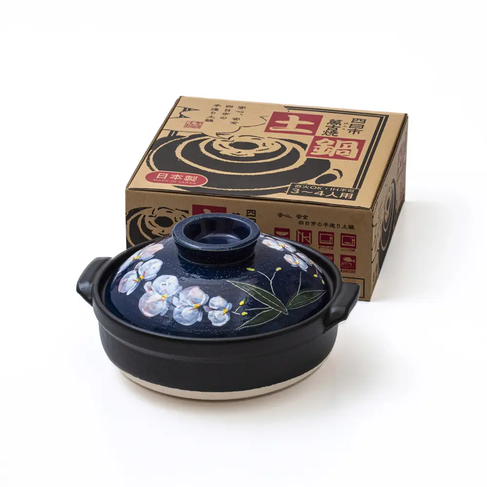 【萬古焼（ばんこやき）】暮らしの美術品 絵付けアーティストの個性が光るHandmade土鍋。絵付けART工房・平尾製陶 土鍋9号「胡蝶蘭」 │手描き 土鍋 ハンドメイド アート デザイン 鍋  家庭用 4人用 4人前 5人前 5人用 家族 冬 煮込み 手芸 工芸 三重県 四日市市