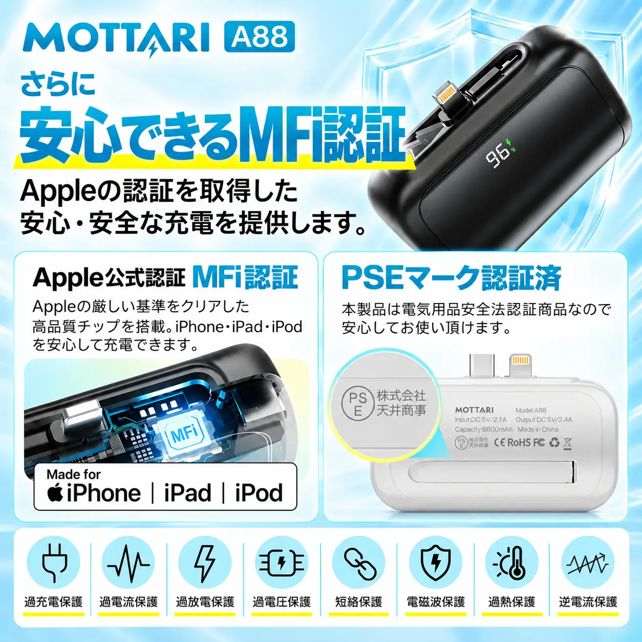 モバイルバッテリー6800mah A88　 (ブラック)