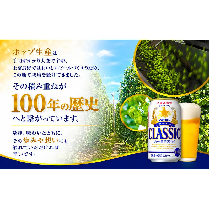 【北海道限定】サッポロクラシック 350ml×24本 サッポロビール クラシック ビール 缶ビール 生ビール お酒 贈答 ギフト プレゼント 上富良野町