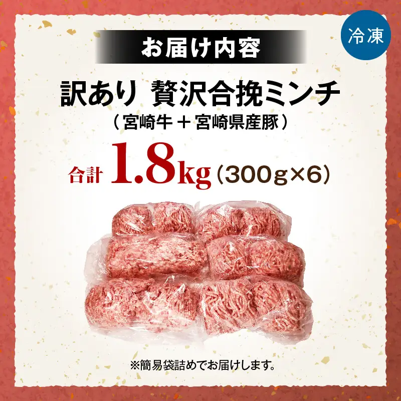 【訳あり】贅沢合挽ミンチ（宮崎牛＋宮崎県産豚） 【1.8kg】 2026年12月発送