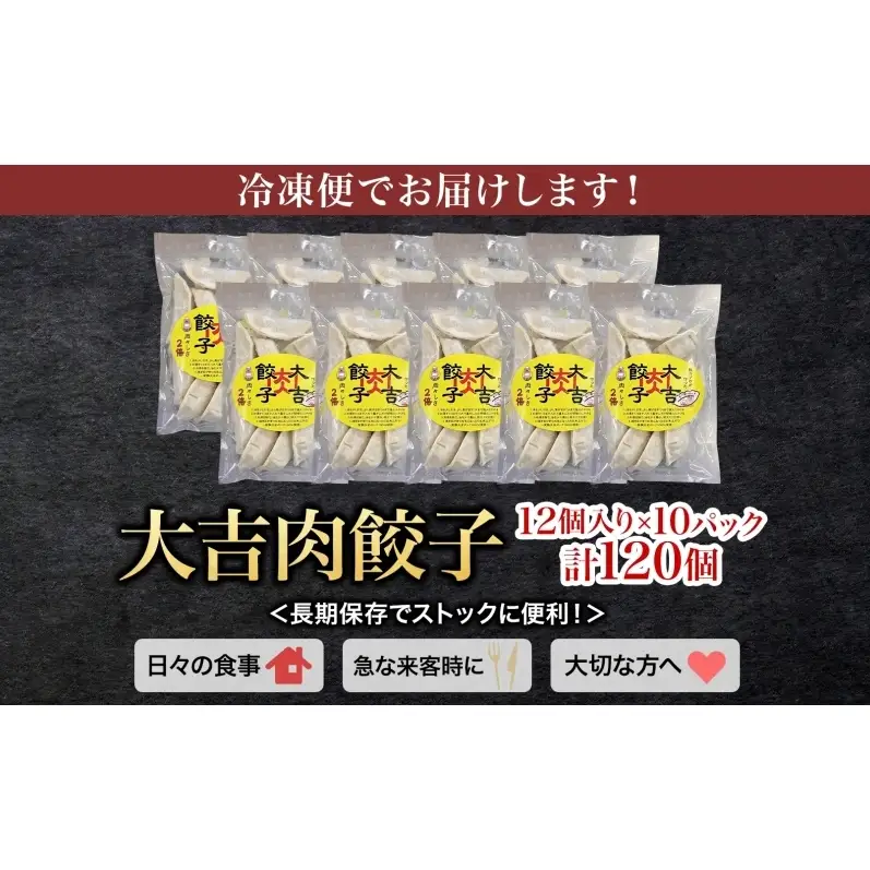 笑顔大吉ポーク 大吉肉餃子 12個入り×10パック 計120個 国産 豚肉 肉餃子 餃子 惣菜 おかず 中華 点心 晩酌 ご飯のお供 手軽 夕食 贈り物 ギフト ご当地 株式会社ヒラノ 千葉県 成田市