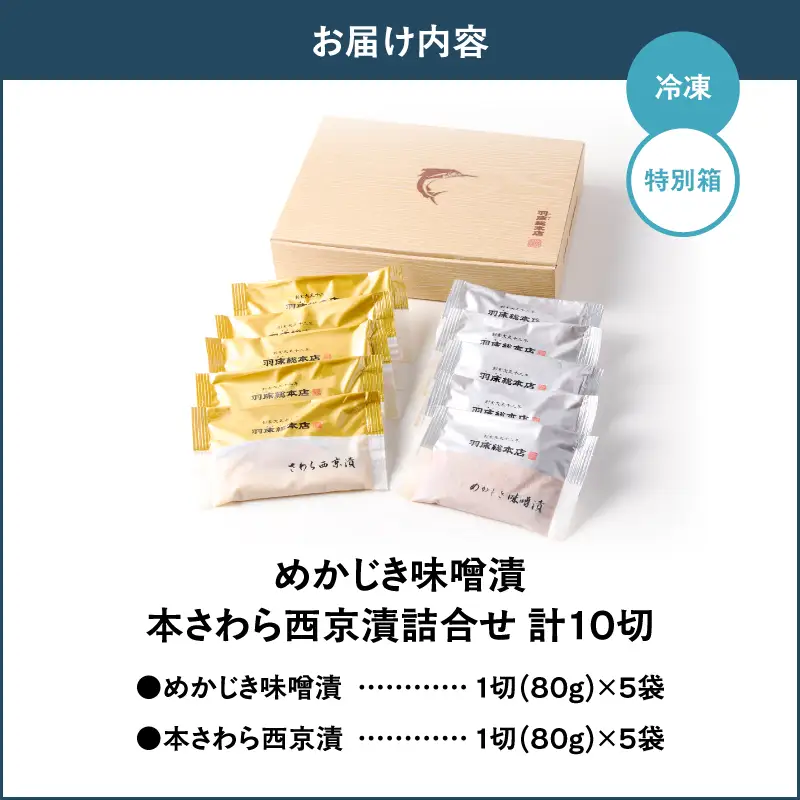 【素材にこだわる 羽床総本店】 めかじき味噌漬・本さわら西京漬詰合せ 10切入（C201）　M019-008 かじき 冷凍 加工品