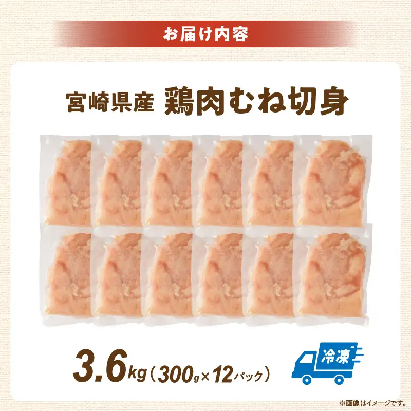 宮崎県産鶏むね切身3.6kg（300g×12袋）_K053-002-03