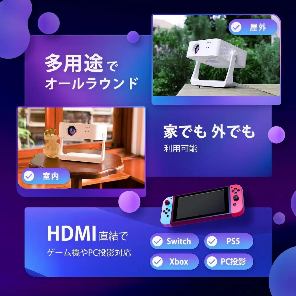 ROMOVI L3 ホームプロジェクター(ブラック) [1645]
