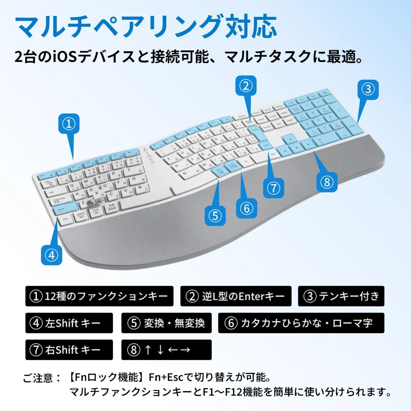 EWIN エルゴノミクスワイヤレスキーボード(ブラック) [1689]