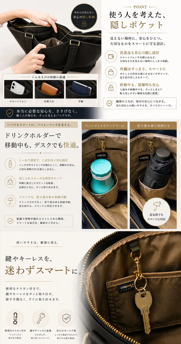 デスクまるごと持ち運び！ビジネスバッグL  選べる 生地色 金具色