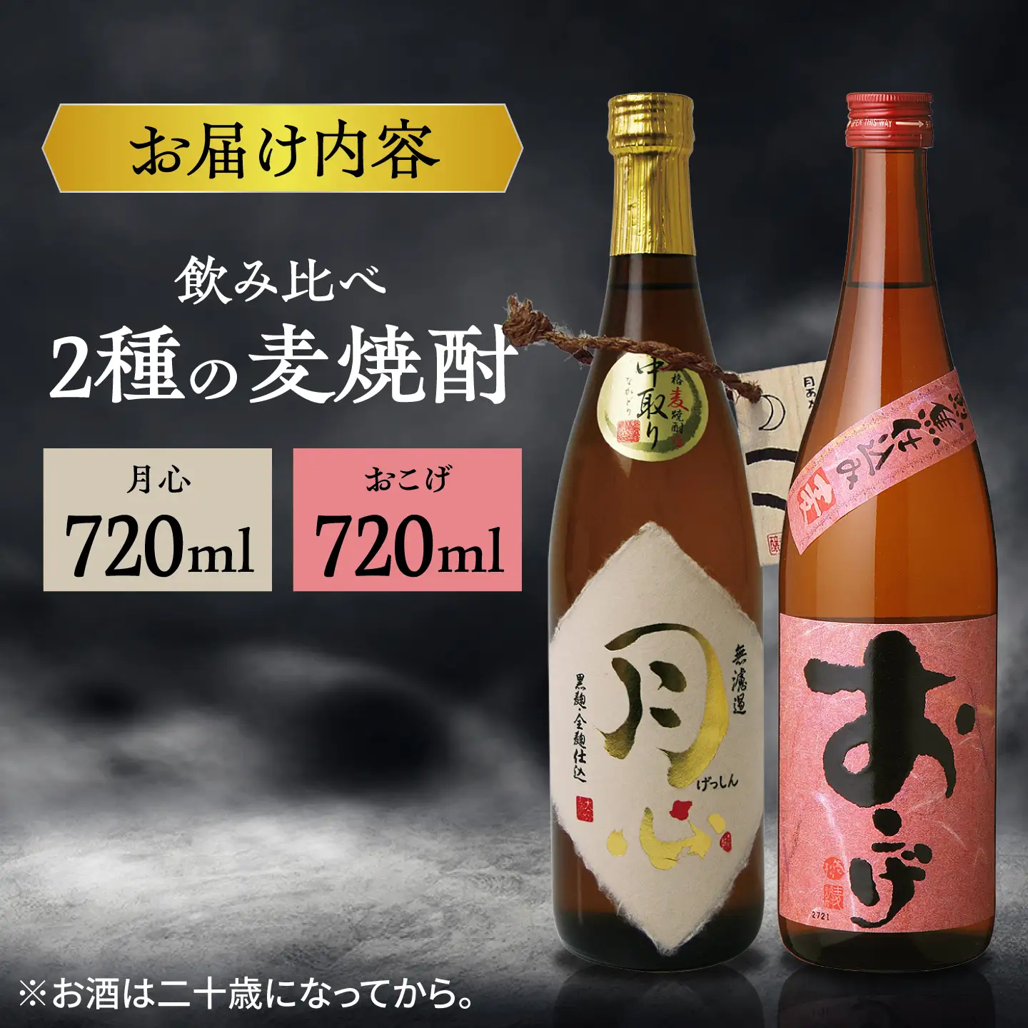 老松酒造 大分 麦焼酎 月心 おこげ 飲み比べセット 2本入 日田市 おこげ げっしん 黒麹 全麹 酒 おさけ[AREY017]