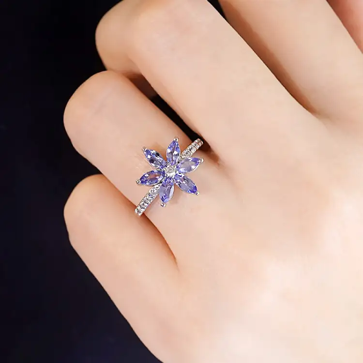 指輪 プラチナ Pt900 タンザナイト マーキス フラワー ダイヤモンド 0.17ct レディース 5～16号 花 カラーストーン 誕生石 ジュエリー 【 f301-ta-pt 】