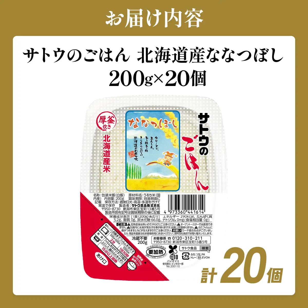 サトウのごはん 北海道産ななつぼし 200g×20個【a181-004】