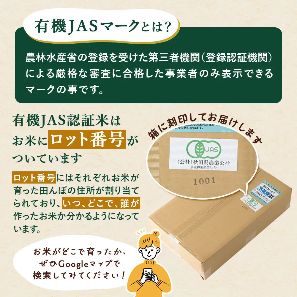＜令和8年産 新米＞《定期便8ヶ月》【白米】あきたこまち 有機JAS認定 25kg（5kg×5袋）