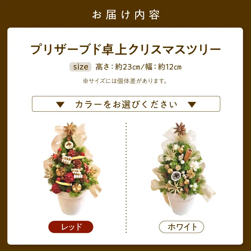 プリザーブド卓上クリスマスツリー 選べる カラー レッド ホワイト クリスマス インテリア クリスマス雑貨 小型ツリー リビング 子ども部屋 カウンター 玄関 ミニツリー プリザーブドフラワー 愛知県 小牧市 送料無料 ［133O18］ 