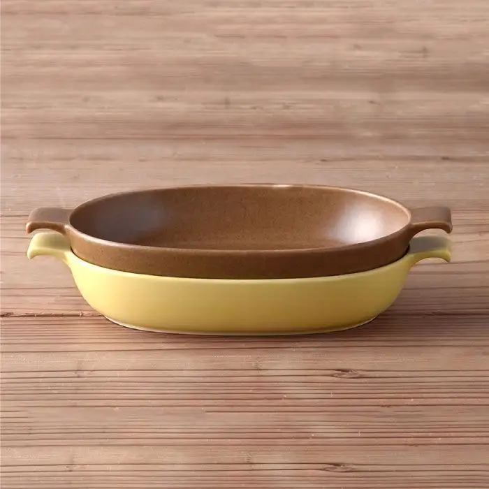【波佐見焼】オーブンウェア グラタン皿 イエロー・ブラウン ペアセット（2点） 食器 陶器 【光春窯】 [XD01] 波佐見焼