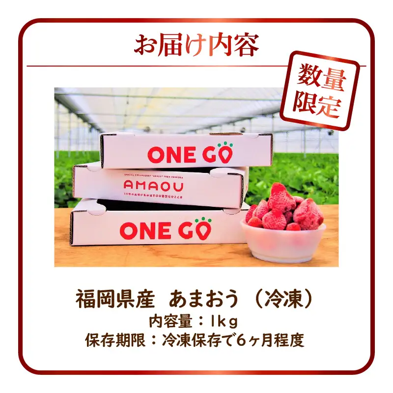 【数量限定】福岡県産あまおう（冷凍1kg）特別栽培_数量限定 急速冷凍 いちご あまおう 1kg 冷凍 3Dフリーザー 長期保存可能 国産 サクサク シャーベット フルーツ デザート フレッシュ 果物 便利 安心 長持ち 保存料不使用 無香料 無加糖 エコファーマー GAP認定 福岡県 久留米市 送料無料 〔Fi203〕