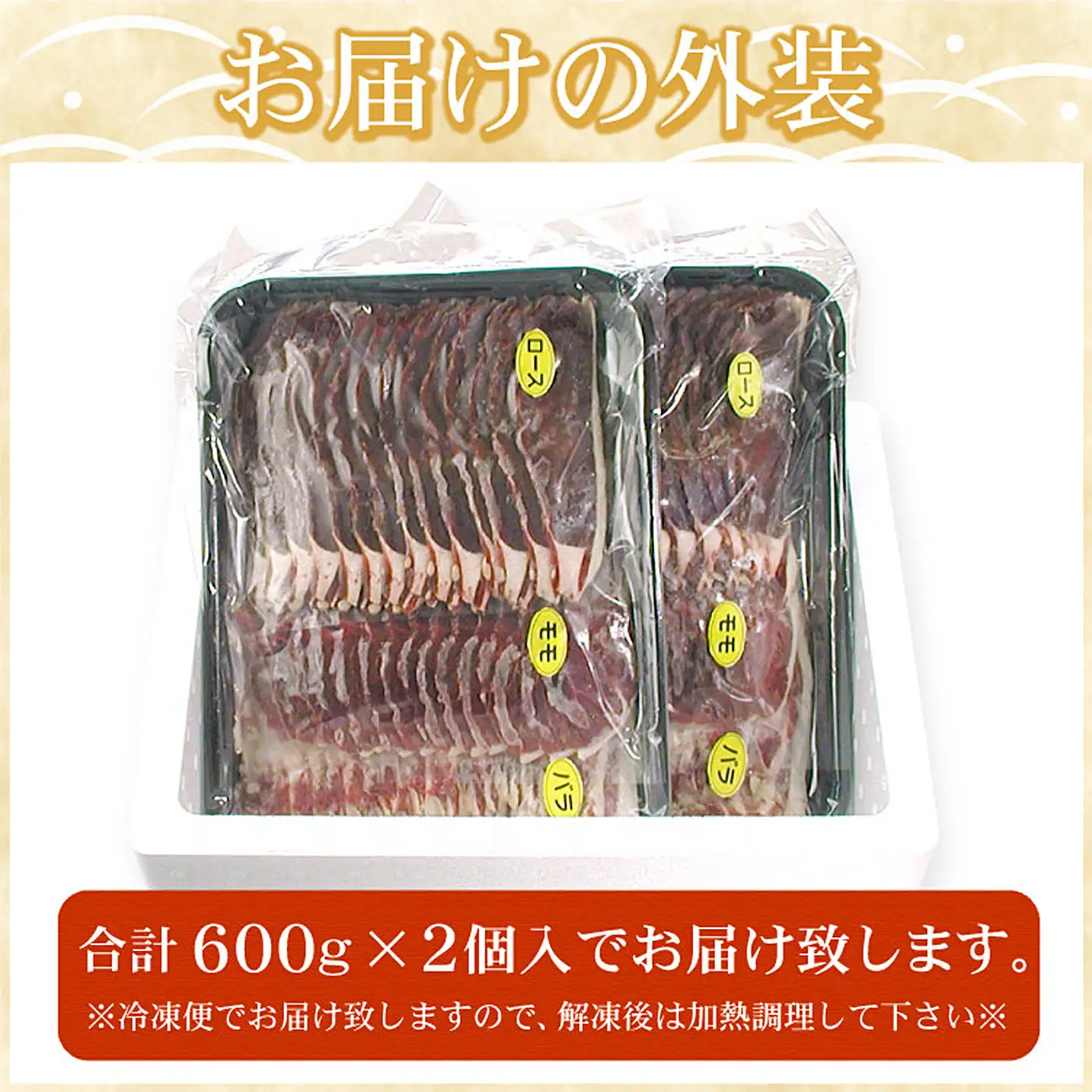 【北海道根室産】鹿肉(焼肉・すき焼・しゃぶしゃぶ用)600g×2P(計1.2kg) C-07005