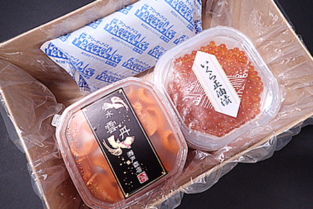 無添加エゾバフンウニ塩水パック(赤系)40～50g×4P、いくら醤油漬け70g×3P F-11005