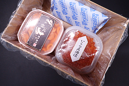 根室海鮮市場[直送]無添加エゾバフンウニ塩水パック(赤系)40～50g×4P、いくら醤油漬け70g×3P F-28005