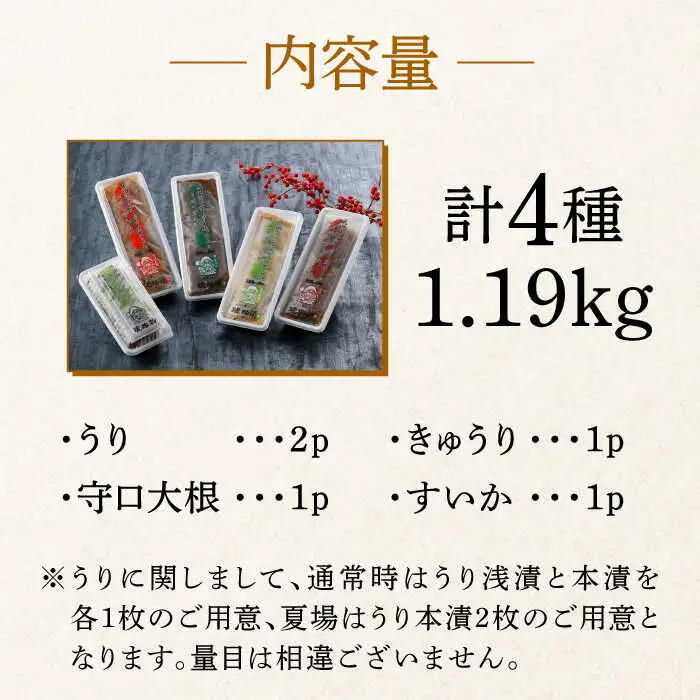 漬物 奈良漬 「琥珀漬」 4種 1.19kg [ABAE010] 漬物