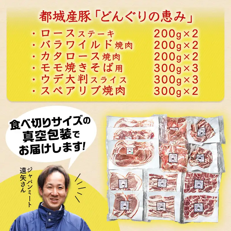 「どんぐりの恵み豚」キャンプ飯3.6kgセット〔17-1104〕_(都城市) 都城産豚 どんぐりの恵み ロースステーキ バラワイルド焼肉 肩ロース焼肉 モモ焼きそば用 ウデ大判スライス スペアリブ焼肉 真空包装 3.6キロ 200g 300g BBQ キャンプ