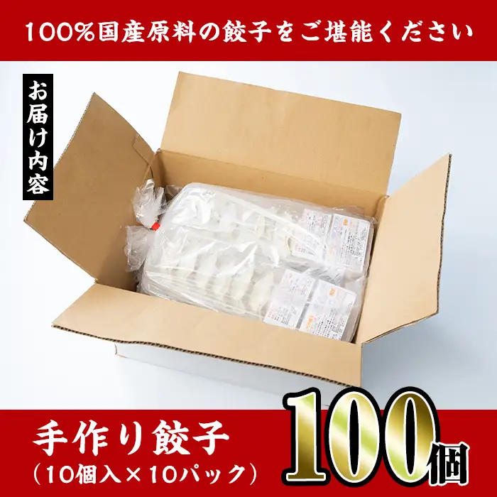 i219 国産豚肉使用！手作り餃子100個セット(10個×10パック） 餃子 ぎょうざ 冷凍 おかず 豚肉 国産 手作り おつまみ 晩御飯 焼くだけ 簡単調理 安心安全 【スーパーよしだ】