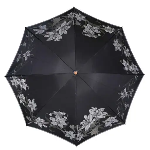 【槙田商店】晴雨兼用折りたたみ傘　絵おり　百合　黒
