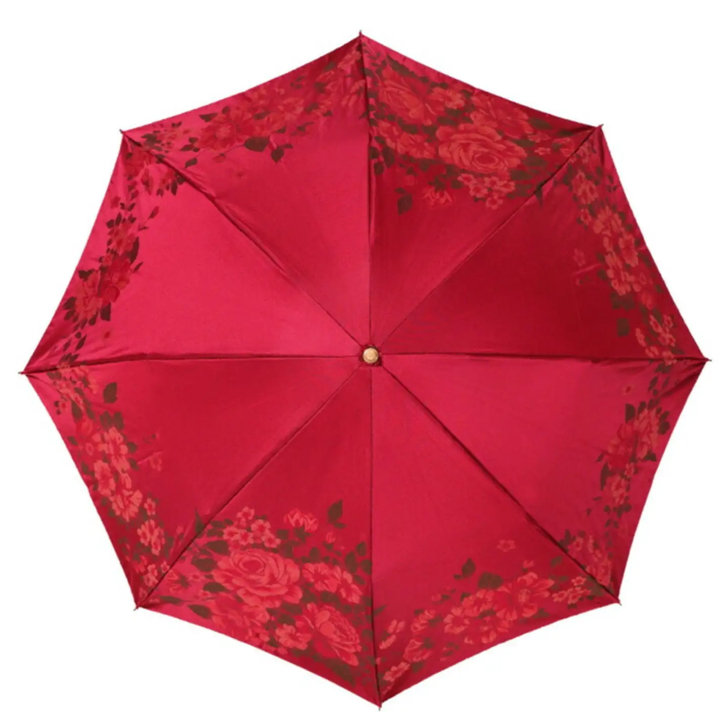 【槙田商店】晴雨兼用折りたたみ傘　絵おり　大ばら　レッド