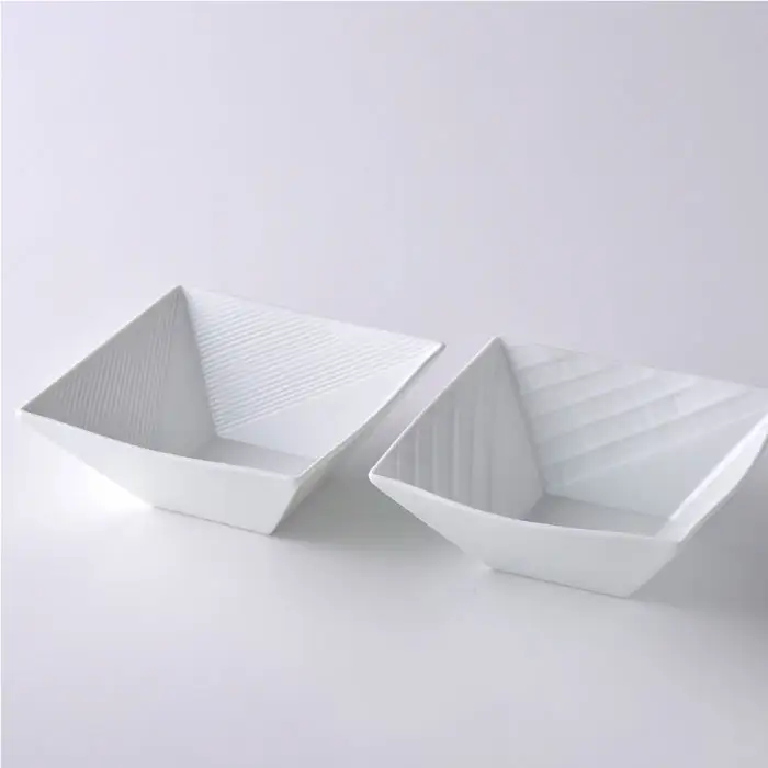 【波佐見焼】白磁手彫 角小鉢 2点セット1 食器 皿 【一真陶苑】 [BB37]  波佐見焼