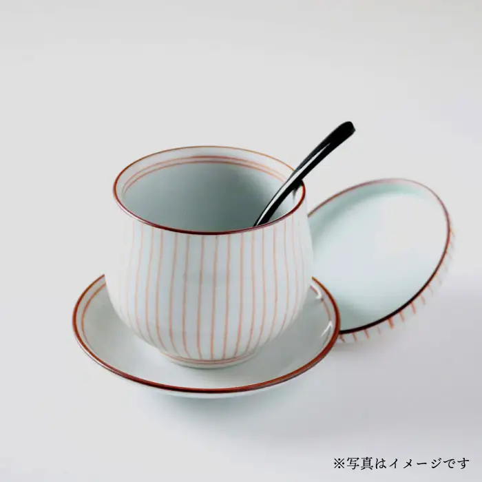 【波佐見焼】細十草 ペア 台皿付き 蒸し碗 (黒・赤) 食器 皿 【奥川陶器】 [KB25]  波佐見焼
