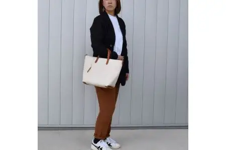 豊岡鞄 エルダー トートバッグA（キナリ×赤茶）