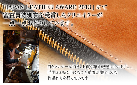 ラウンドジップ長財布（オイルレザー・キャメル）　BK023