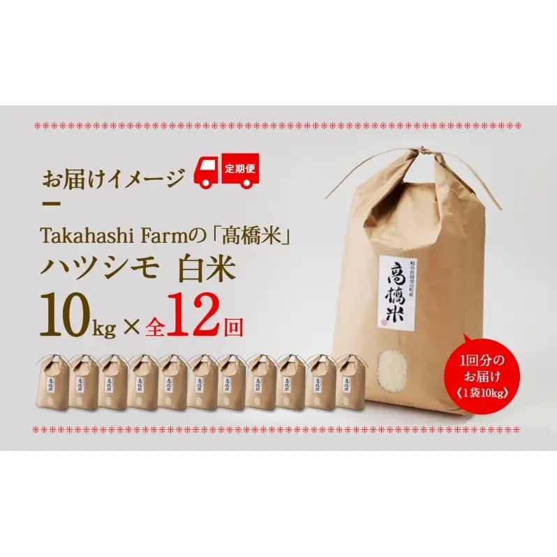 ハツシモ 高橋米 白米 大粒 ブランド米 ハツシモ【10kg】【定期便全12回 先行予約】