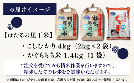 【先行予約】【令和7年産 新米】ベストファーマー ほたるの里 特別栽培こしひかり 4kg（2kg × 2袋） ＋ かぐらもち米 1.4kg 化学肥料不使用 農薬70％以上カット【10月より順次発送】 [A-002002]