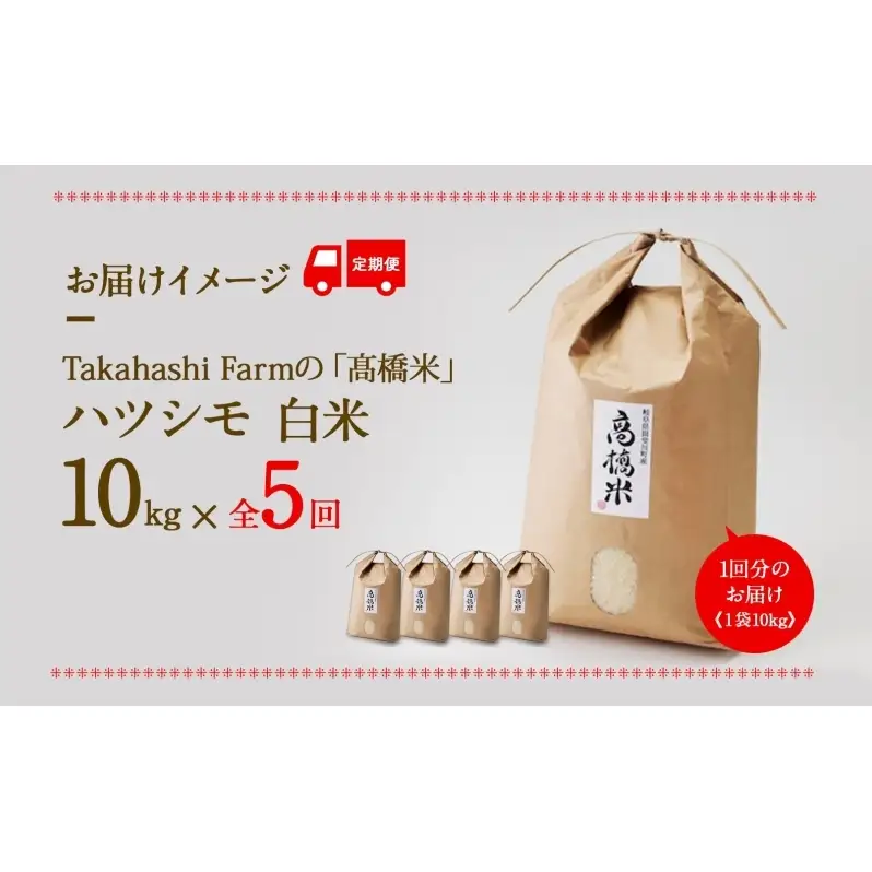 ハツシモ 米 高橋米 白米 ハツシモ【10kg×1袋】【定期便 全5回】【先行予約】